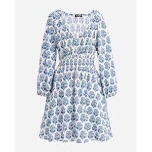 J. Crew Floral Long Sleeve Dress in Blue and White
